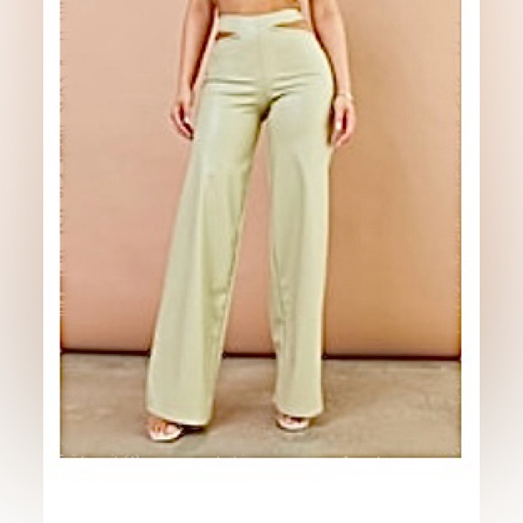 PrettyLittleThing Pants - BNWT Faux Leather Pants Sage Green Cut Out